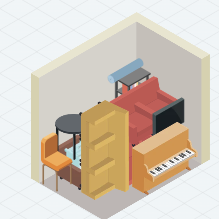 Een kleine kamer met een bank, tafel, stoelen, tv en een piano.